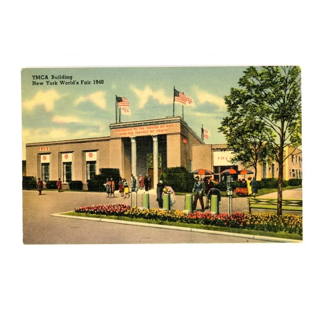 Vintage Postcard New York‎ City NY Worlds Fair YMCA Building USA Linen Unposted